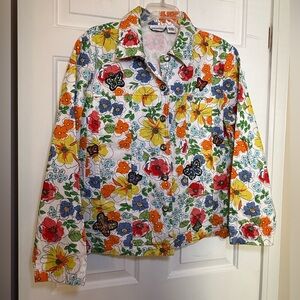Breckenridge Garden Floral Jean Jacket XL Butterfly Patches Sequins Gem Buttons